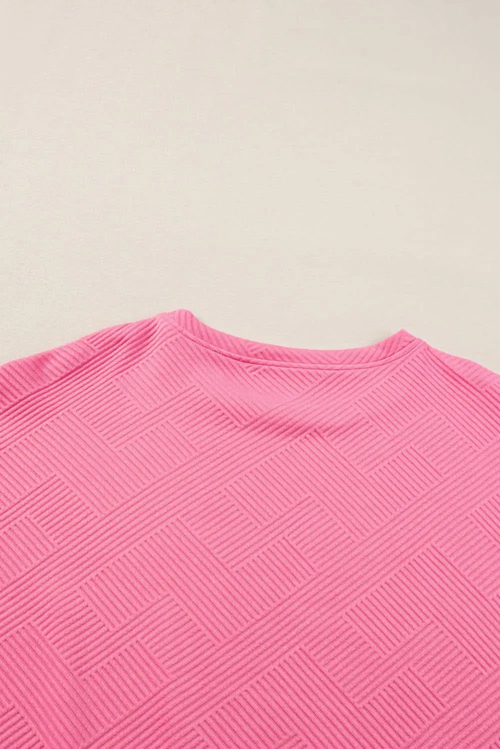 Strawberry Pink Textured Loose Fit T Shirt and Drawstring Pants Set - Love Salve